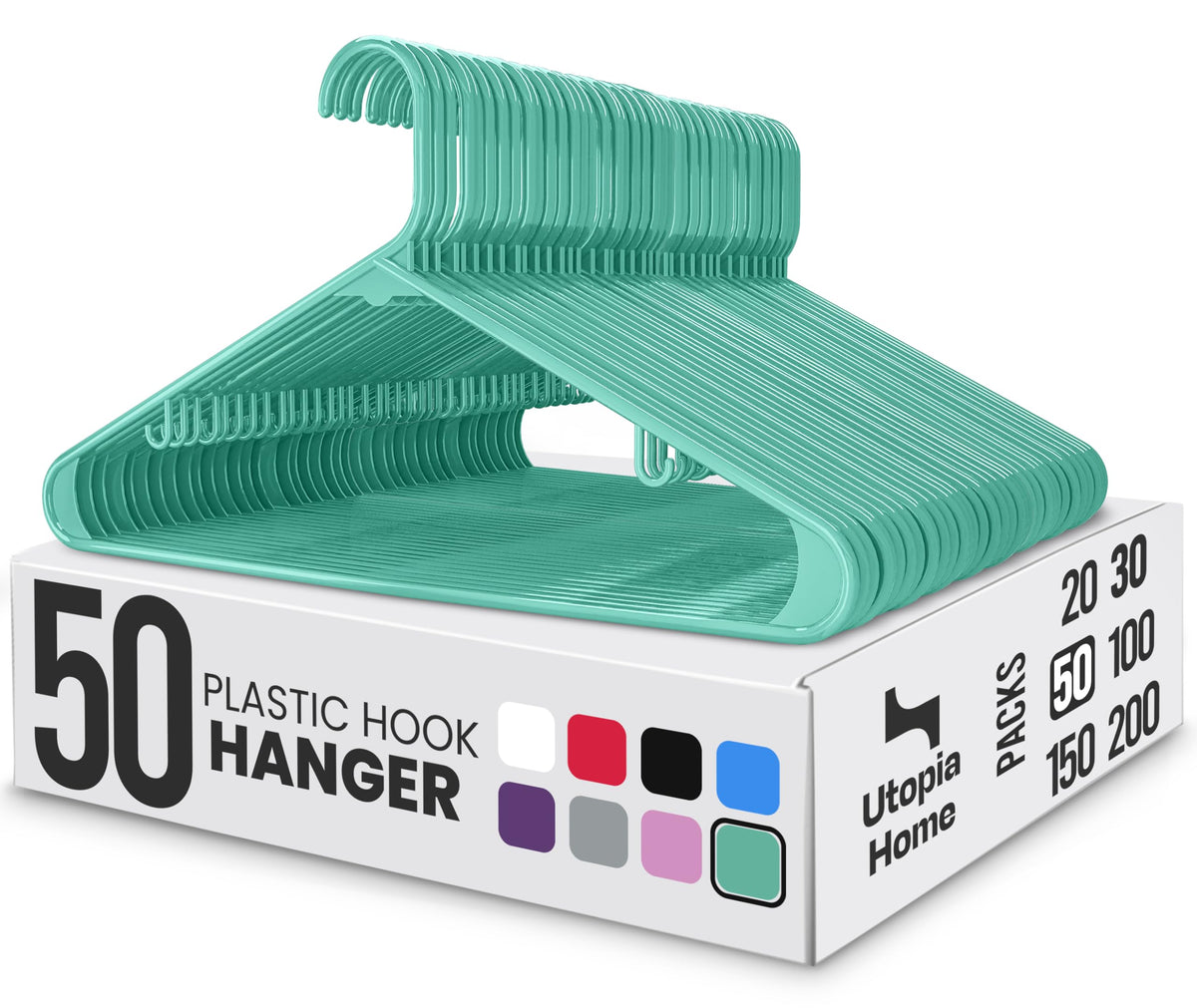 Utopia Home Plastic Hangers 50 Pack – Built-in Strap Hooks Black