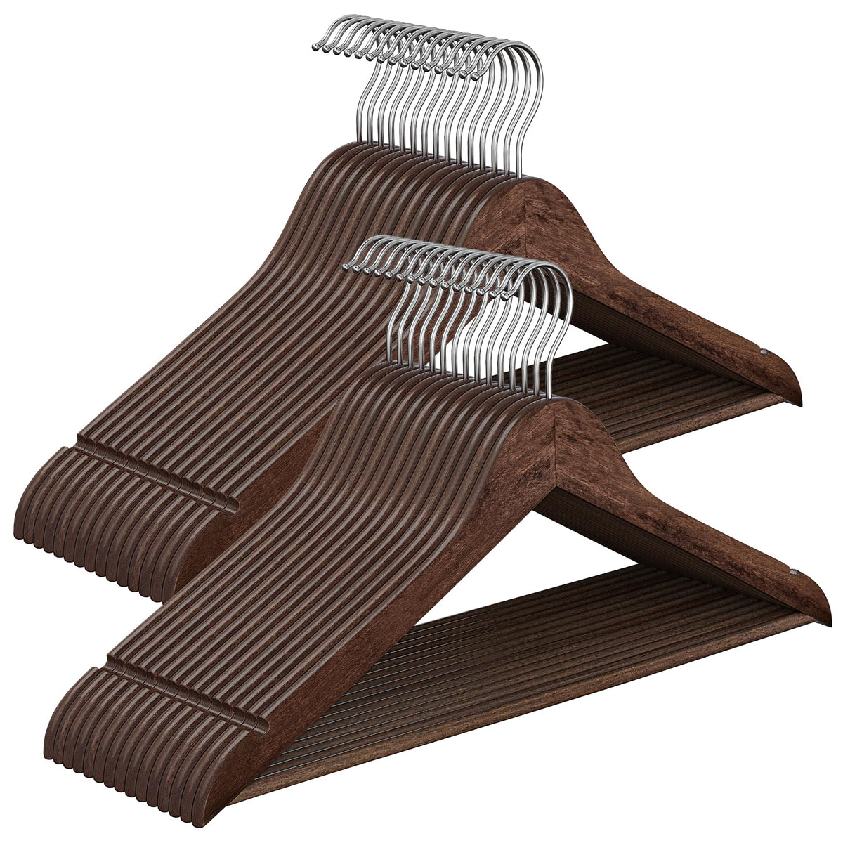 SONGMICS Wooden Hangers, 30 Pack, Basic Wood Clothes Hangers, Space Saving