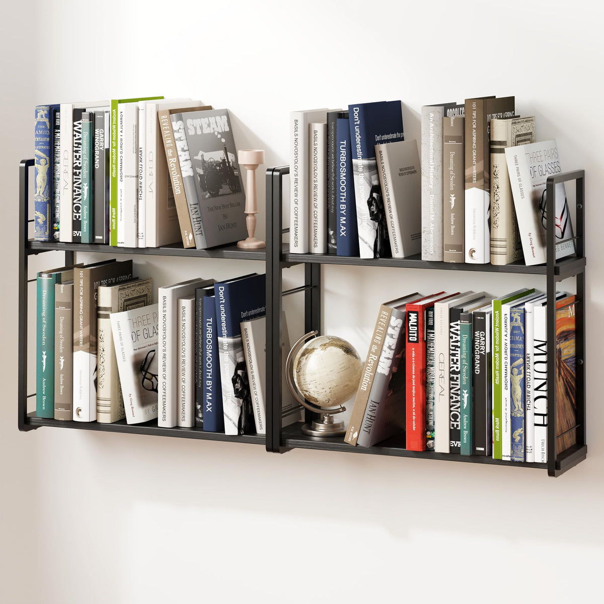 Floating Book Shelves for Wall, 2-Layer Wall Bookshelf for Book Storage, Space Saver, 16in Stud Hanging Shelf, Bedside Shelf for Living Room Bedroom Office, Dark Brown