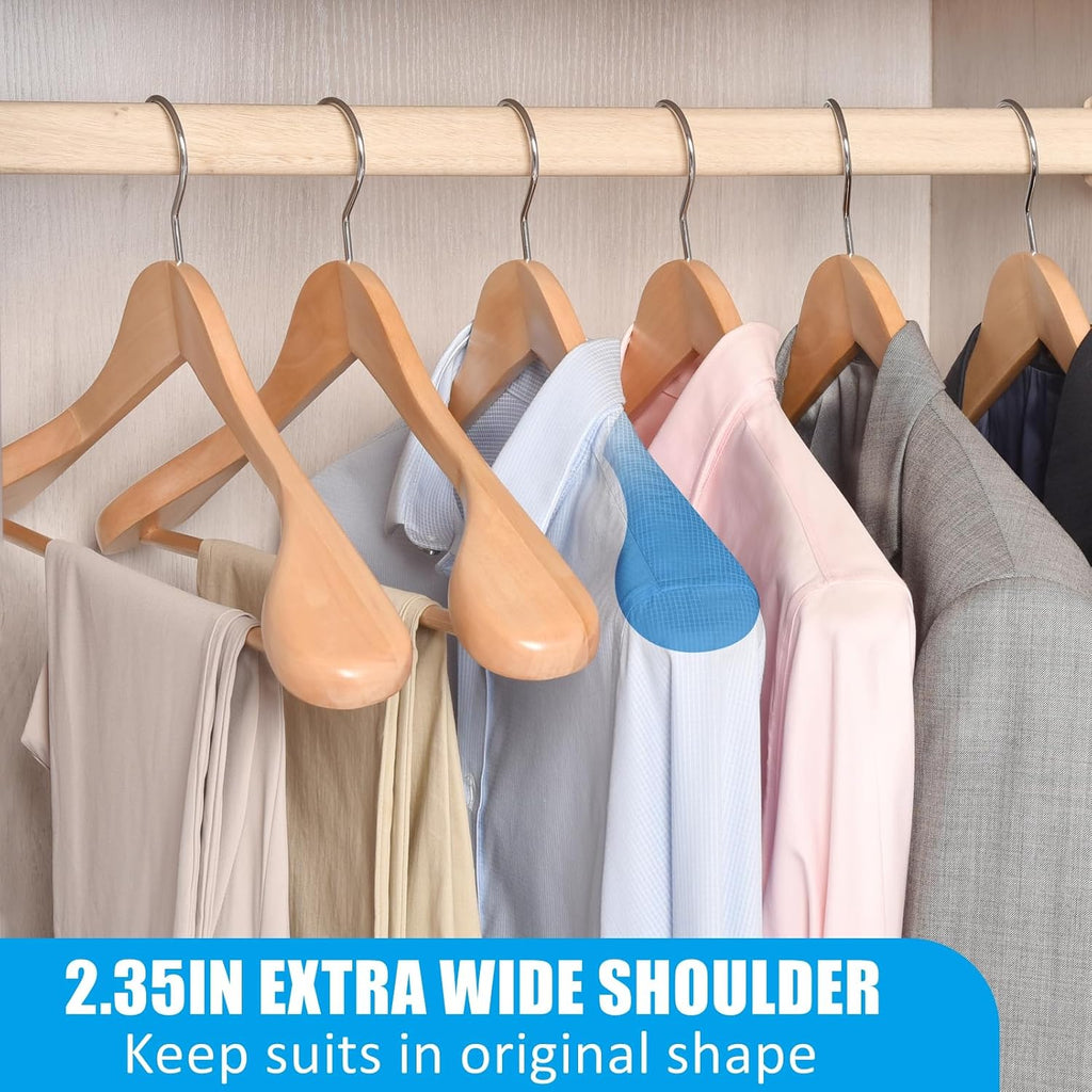 Amber Home 6 Pack Natural Wide Shoulder Wooden Suit Hangers