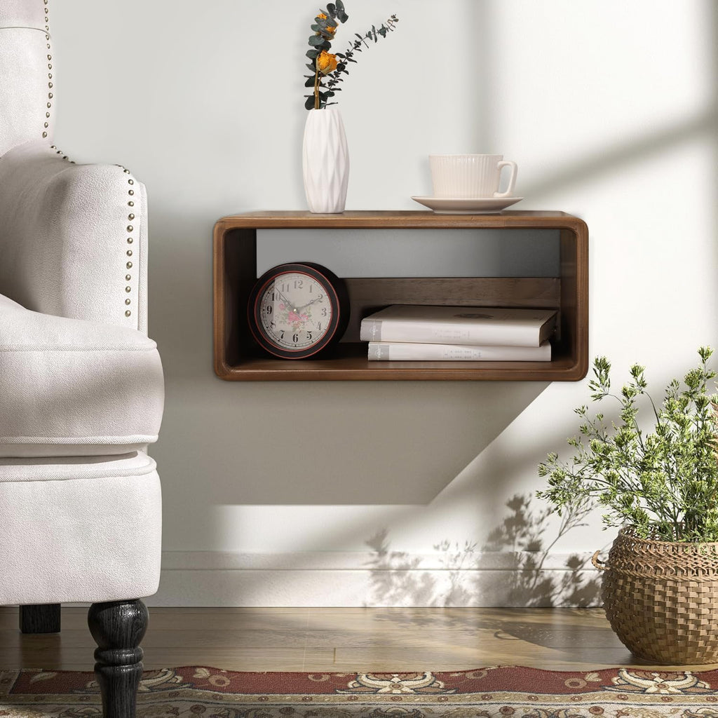 Floating Nightstand, Wall Mounted Bedside Shelf, Handmade Bedroom Furniture,Pine Wood Floating Bedside Table, Minimalist and Unique Style 18”x 10”x 7.5” Brown