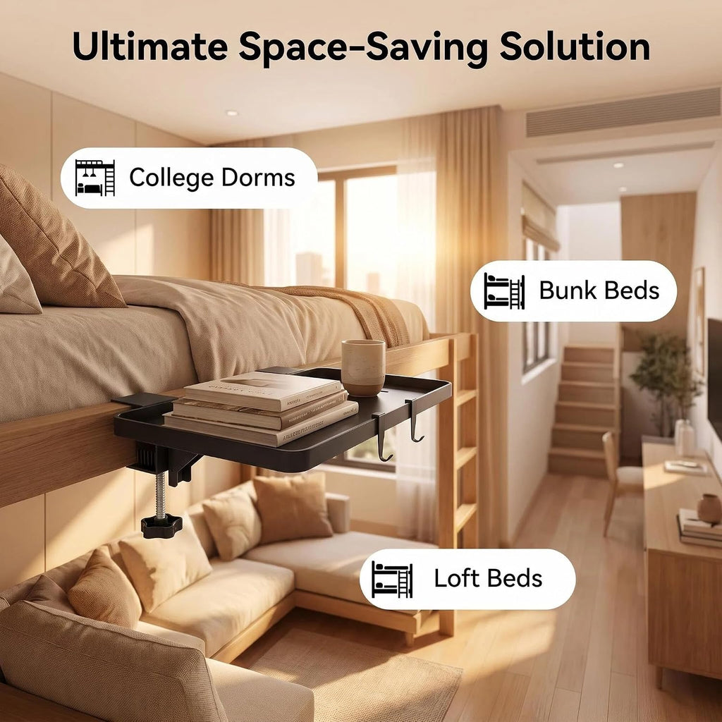 Foldable Bedside Shelf, Clamp-On Floating Tray for Bunk & Standard Beds