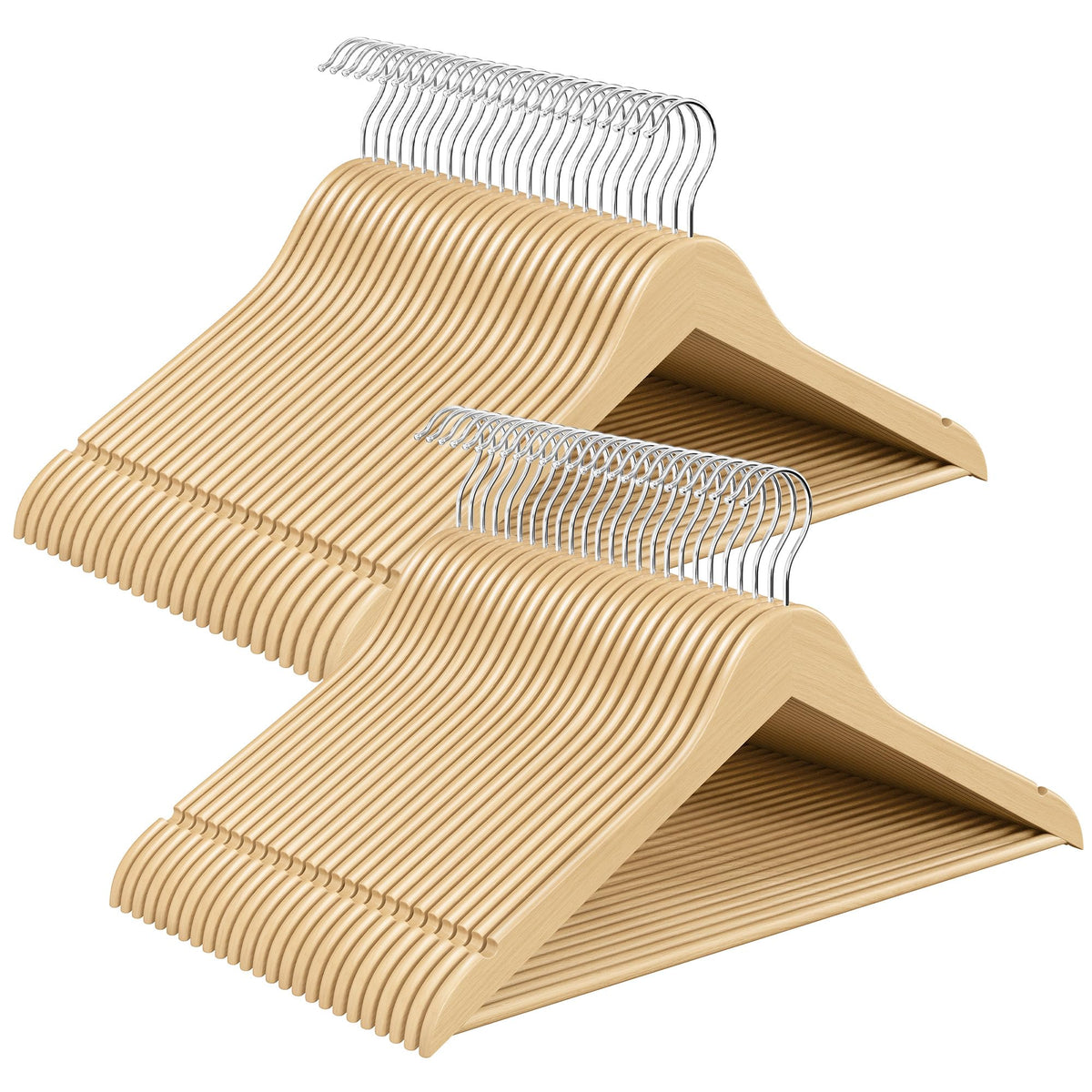 SONGMICS Wooden Hangers, 30 Pack, Basic Wood Clothes Hangers, Space Saving