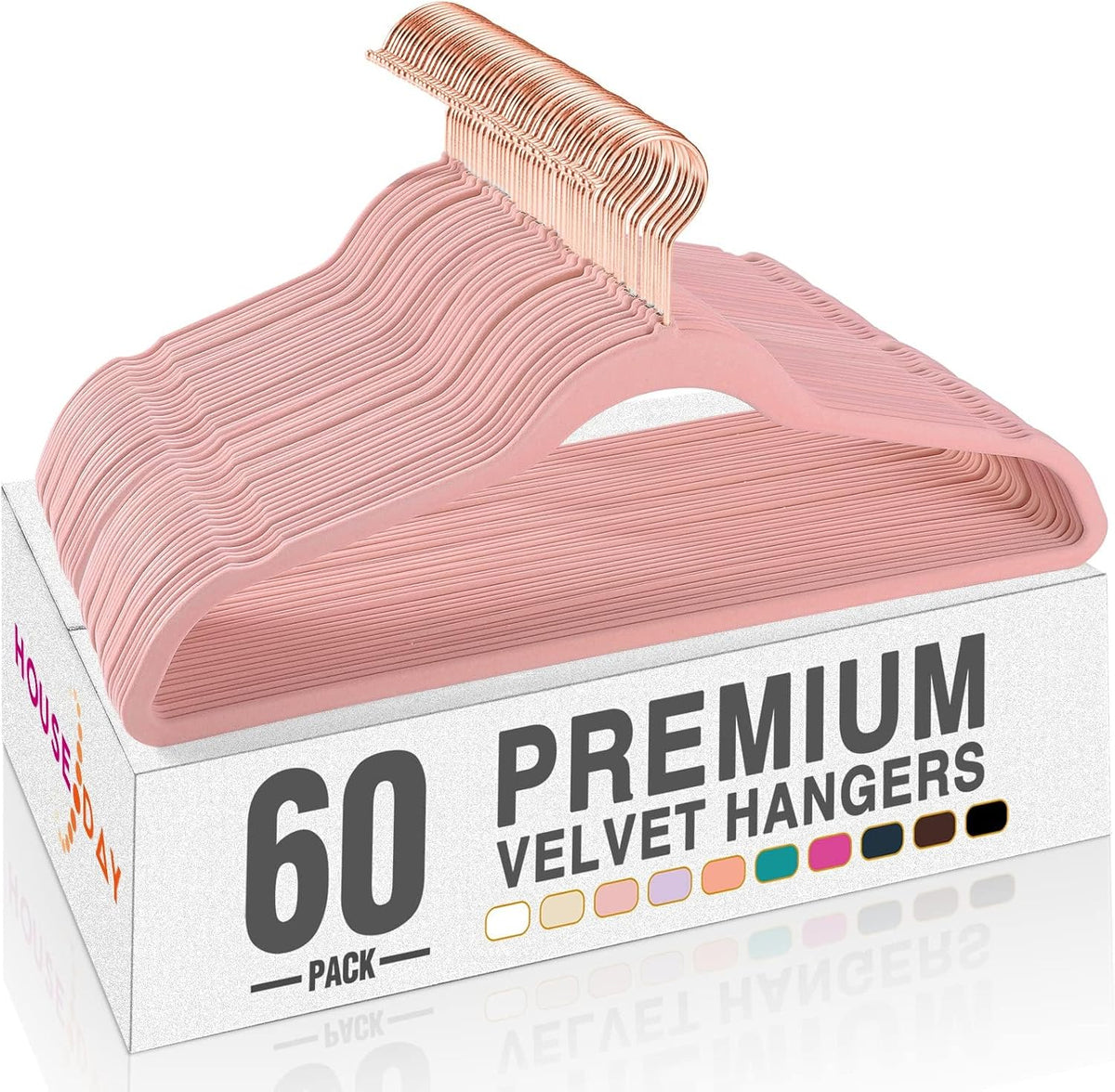 HOUSE DAY Pink Velvet Hangers 60 Pack, Premium Non-Slip Felt Clothes Hanger