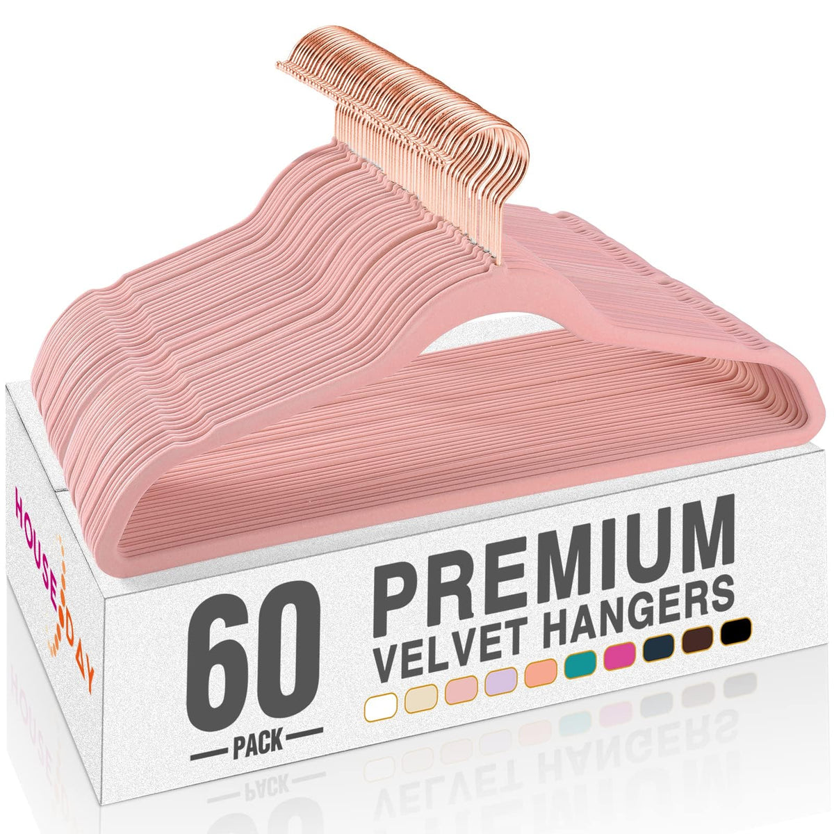 HOUSE DAY Pink Velvet Hangers 60 Pack, Premium Non-Slip Felt Clothes Hanger