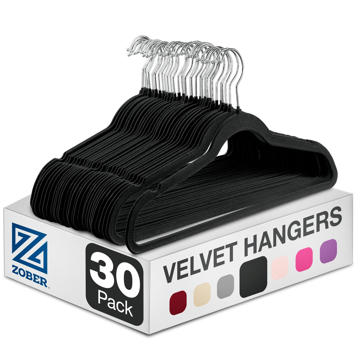 Zober Black Velvet Hangers 50 Pack, Slim Non Slip Clothes Hangers