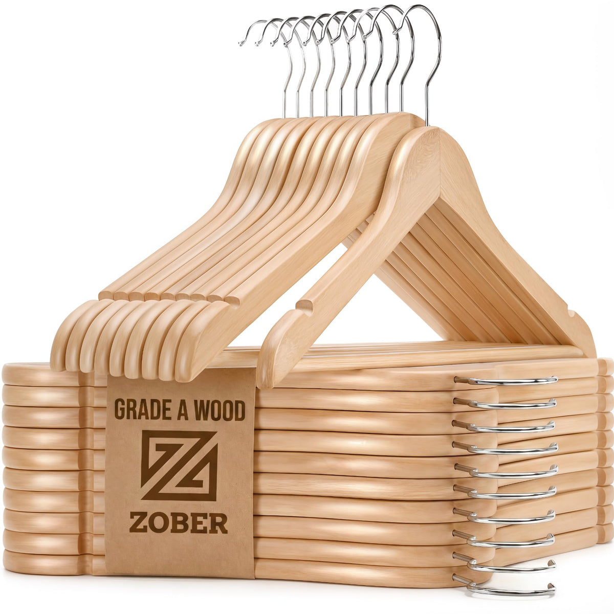 Zober Wooden Hangers 20 Pack, Heavy Duty Clothes Hangers, Non Slip, Vintage
