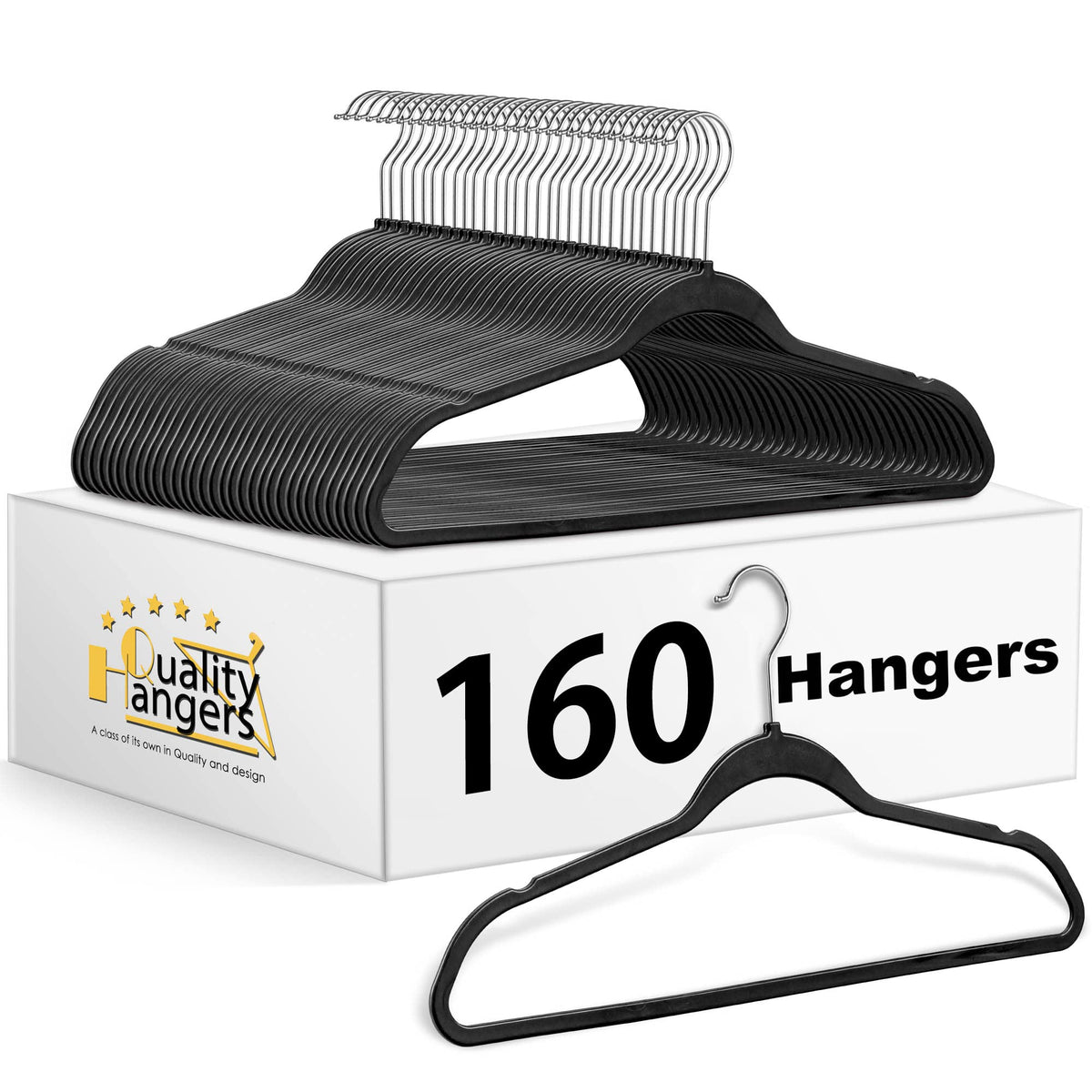 Quality Hangers 50 Pack Plastic Hangers for Clothes - Slim Non-Velvet Hangers with 360° Swivel Chrome Hook & Non Slip Notches - Ideal for Dresses Coats Shirts Jackets & More - Black