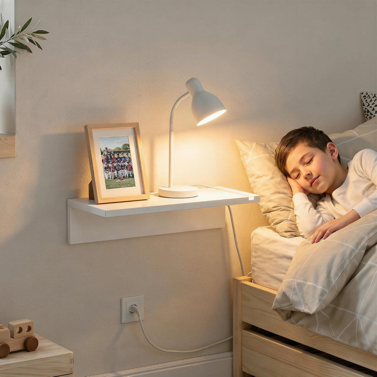 White Floating Nightstand Pine Small Bedside Table Wall Mounted
