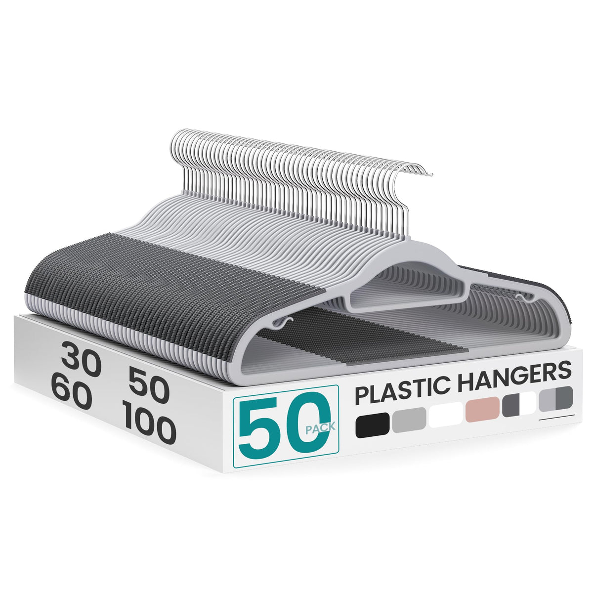 SONGMICS Pack of 50 Coat Hangers, Space-Saving Plastic Clothes Hangers