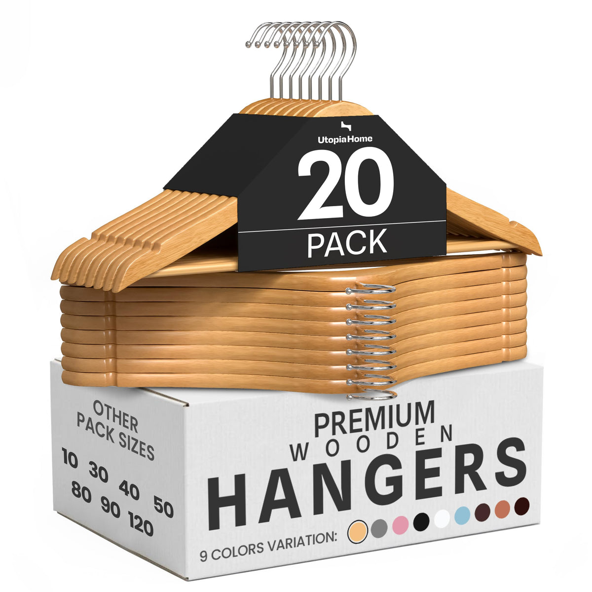 Utopia Home Wooden Hangers 20 Pack – Slim Suit Hangers Natural