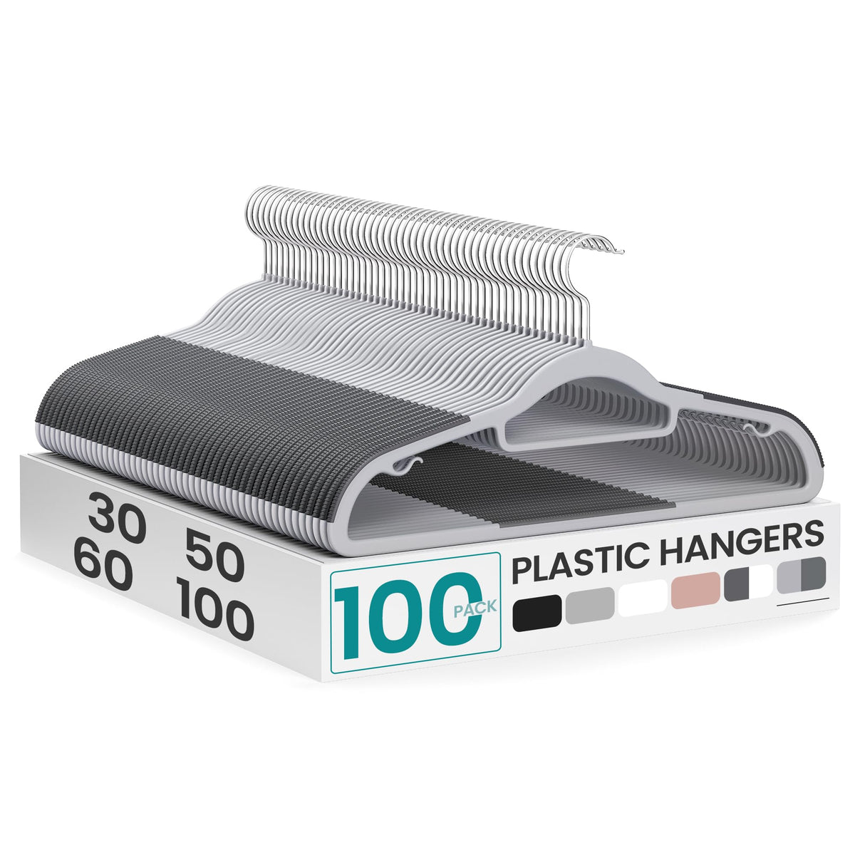 SONGMICS Pack of 50 Coat Hangers, Space-Saving Plastic Clothes Hangers