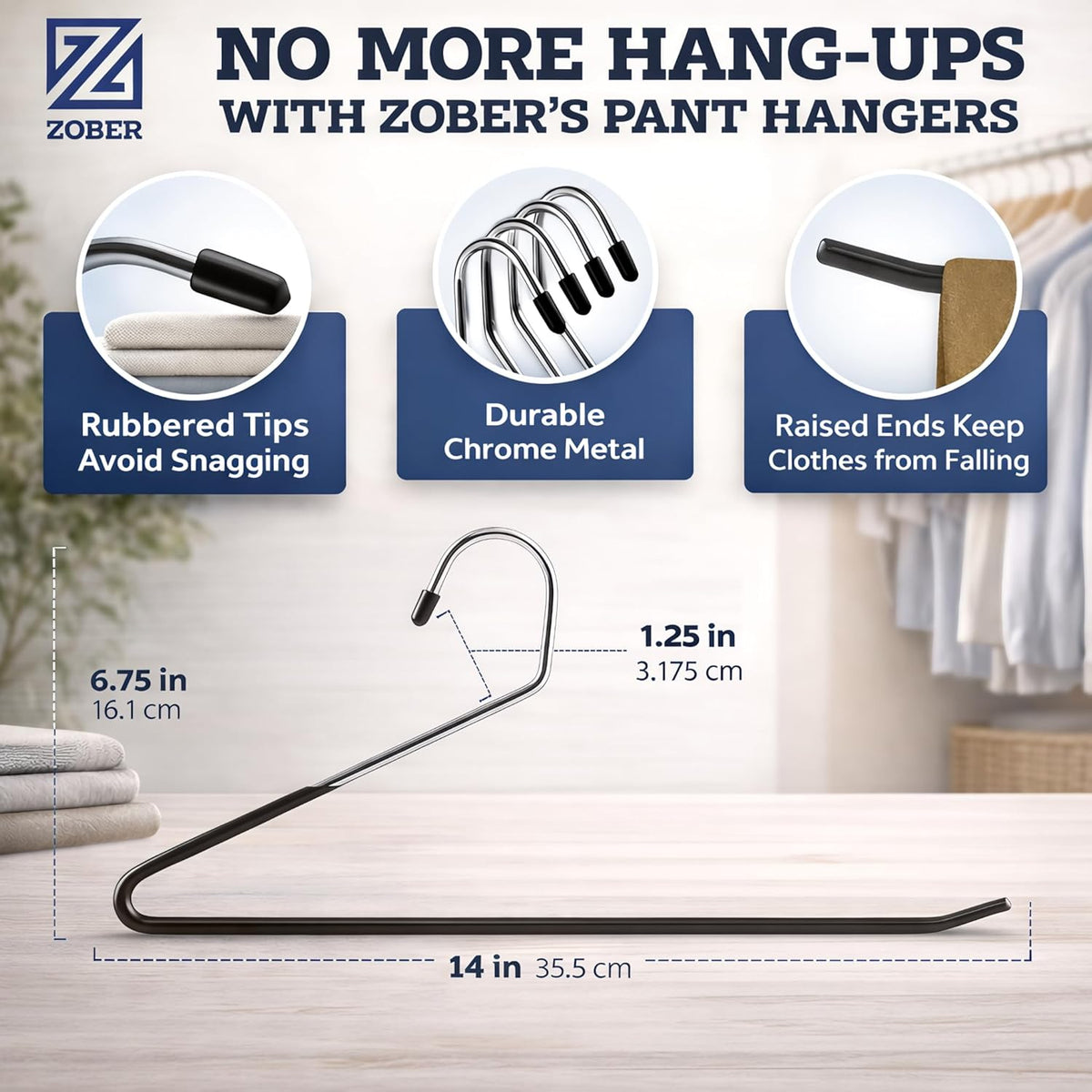 Zober Open Ended Pants Hangers, Metal Clothes Hangers for Jeans, 20 Pack