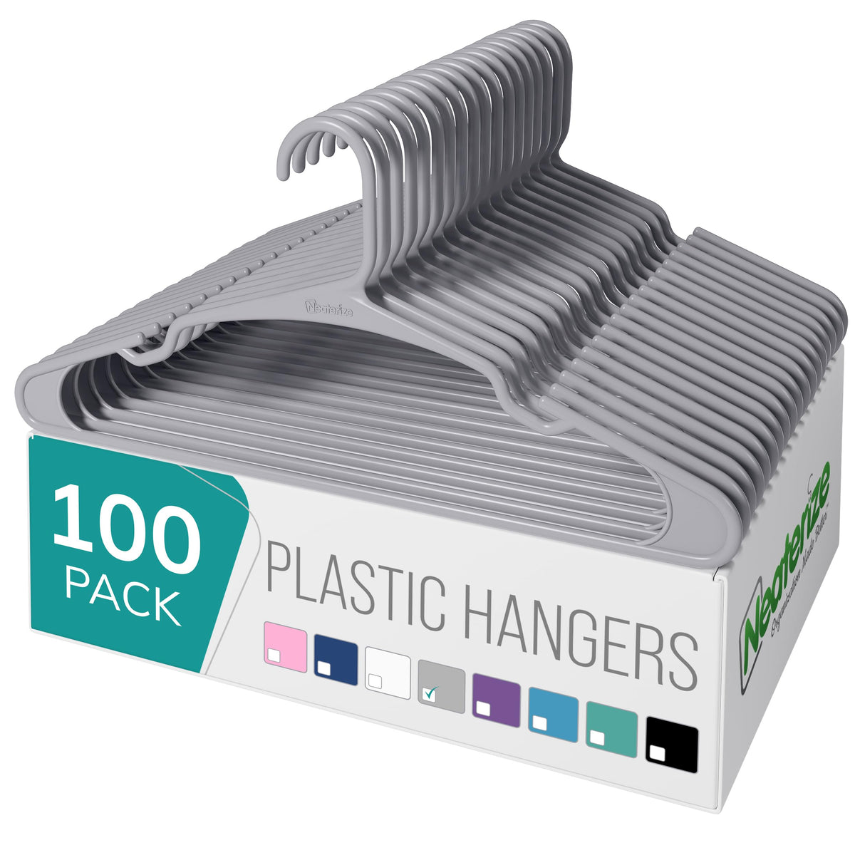 NEATERIZE Clothes Hangers Plastic 100 Pack for Adults - Plastic Hangers, The Perfect Coat Hanger and Space Saving Clothes Hangers for Closet - White Hangers