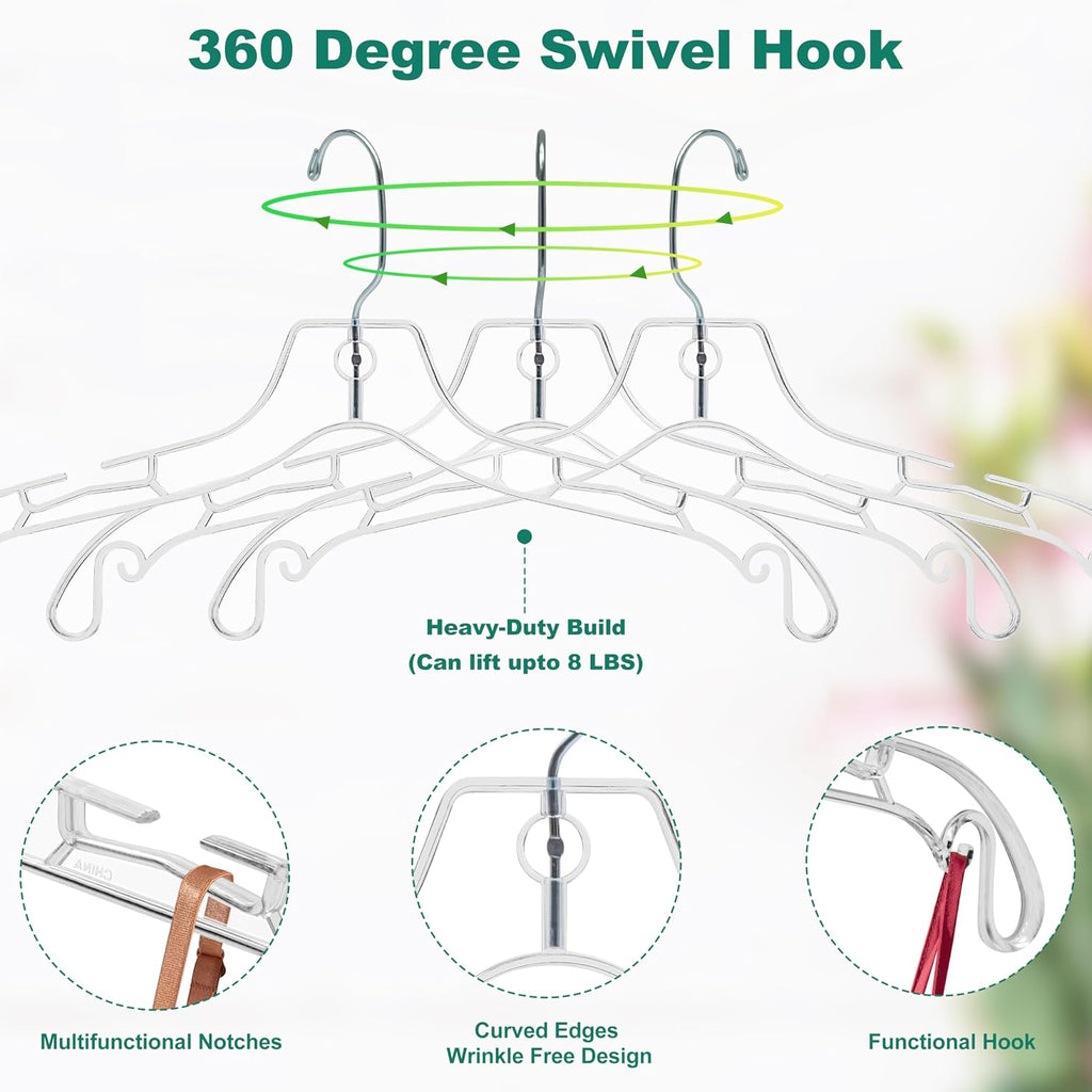 Quality Clear Hangers 12 Pack - Crystal Hangers for Clothes - Durable Plastic Hanger Set - Invisible Dress for Suits - Heavy Duty - Nonslip Coat and Shirt