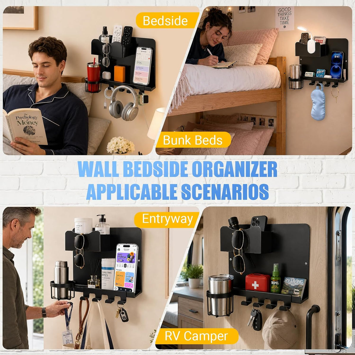 Metal Bedside Wall Shelf, No Drill Floating Bedside Shelf Wall Organizer