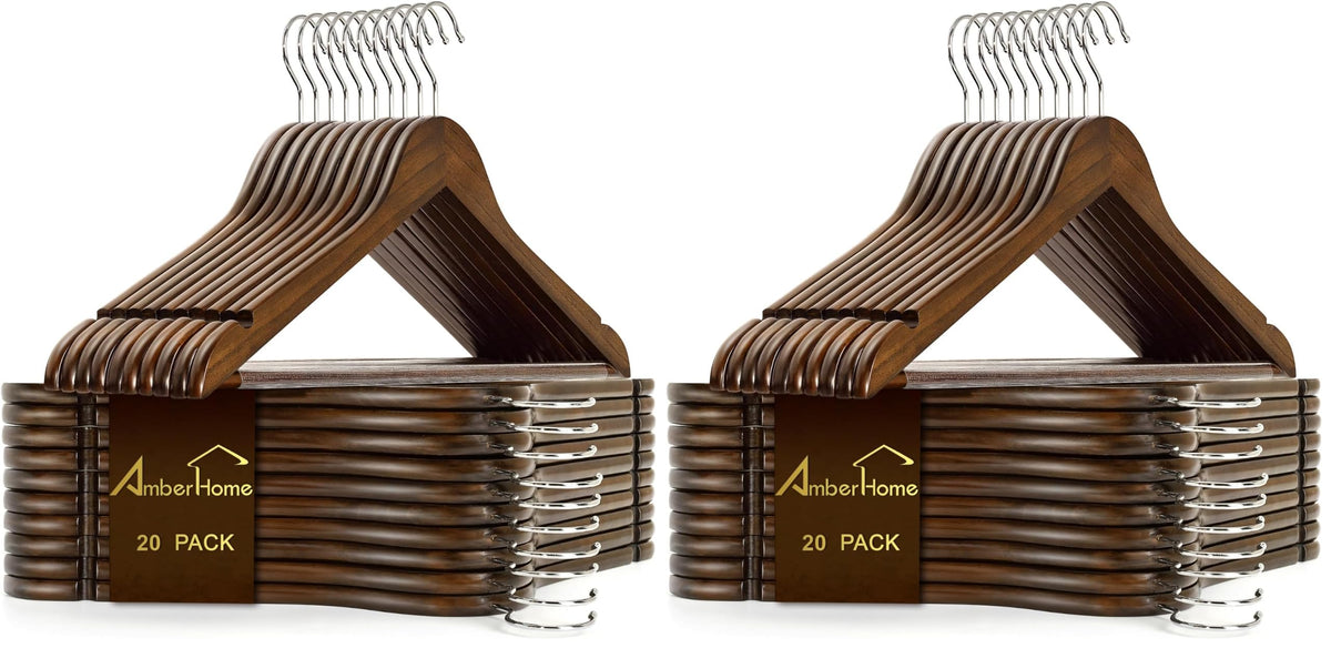 Amber Home 30 Pack Natural Wooden Coat Hangers, Wood Suit Hangers