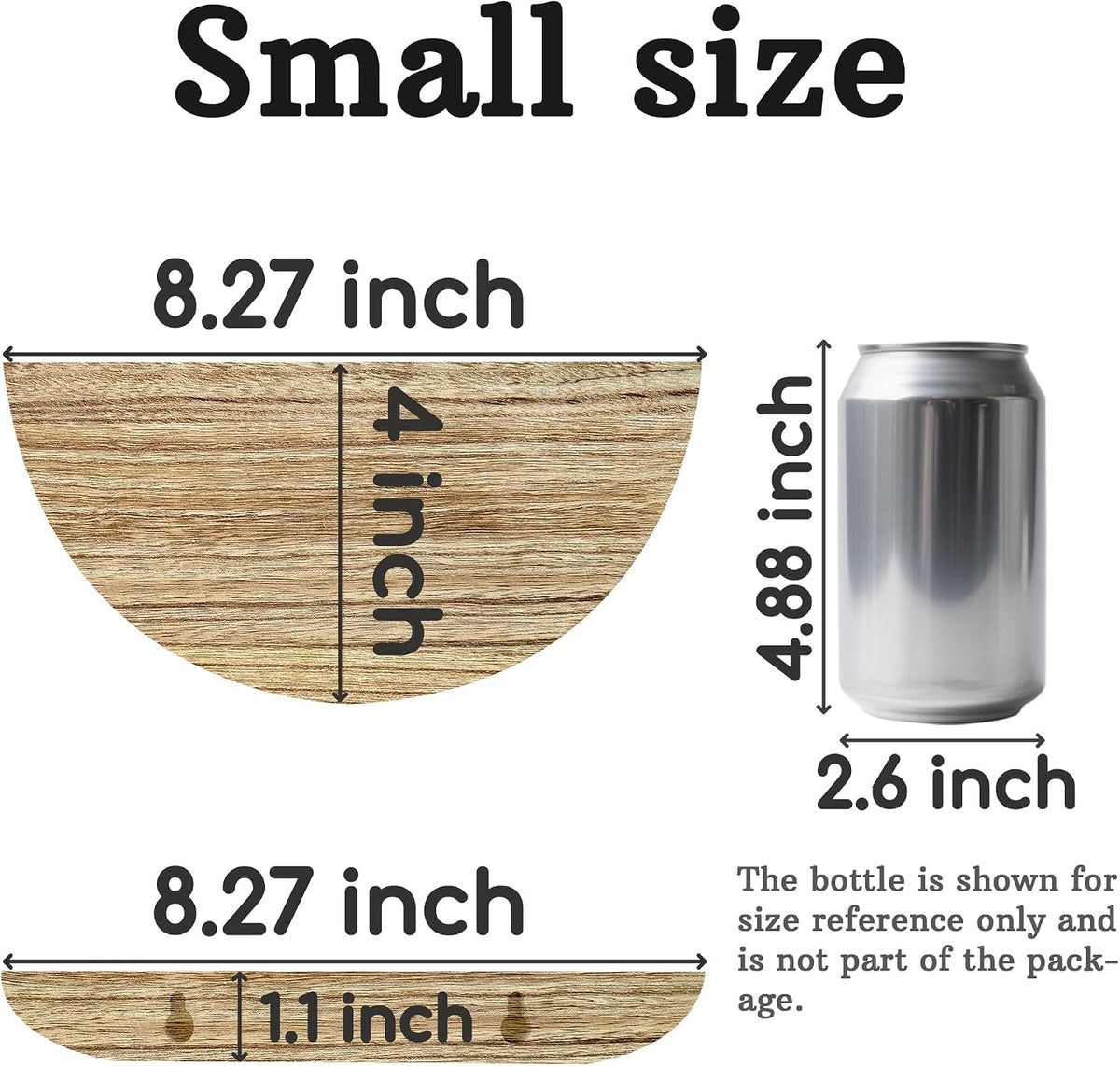 QsQueen Half Round Floating Shelves for Wall, 2 Pack Small Paulownia Wood, Screw Mount, for Plants & Decor