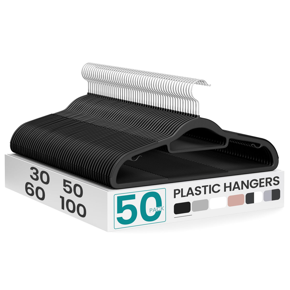 SONGMICS Pack of 50 Coat Hangers, Space-Saving Plastic Clothes Hangers