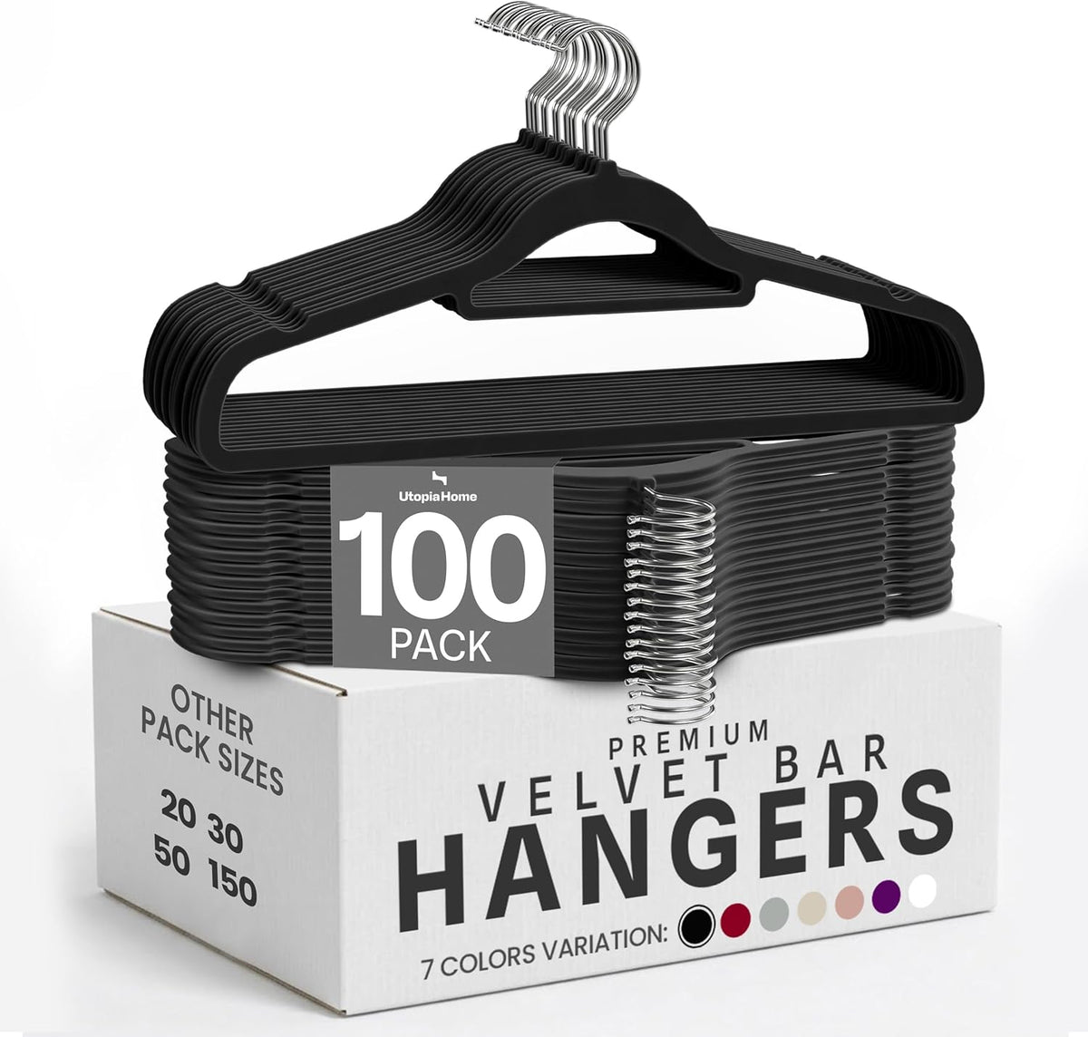 Utopia Home Velvet Hangers 100 Pack – Premium Hangers with Tie Bar - Black