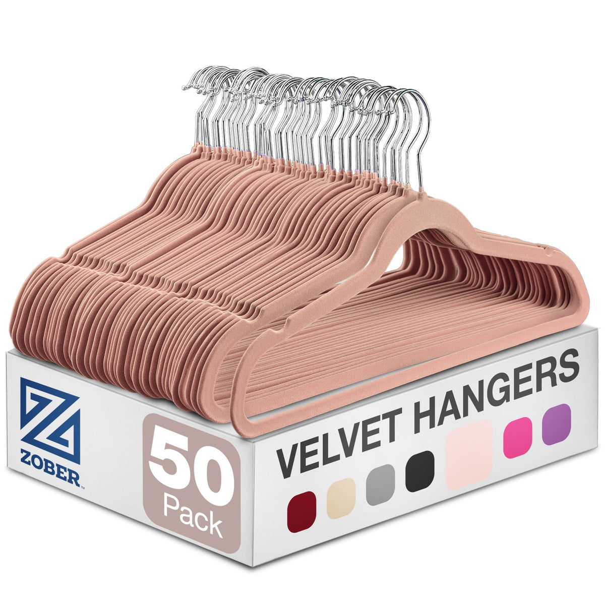 Zober Black Velvet Hangers 50 Pack, Slim Non Slip Clothes Hangers