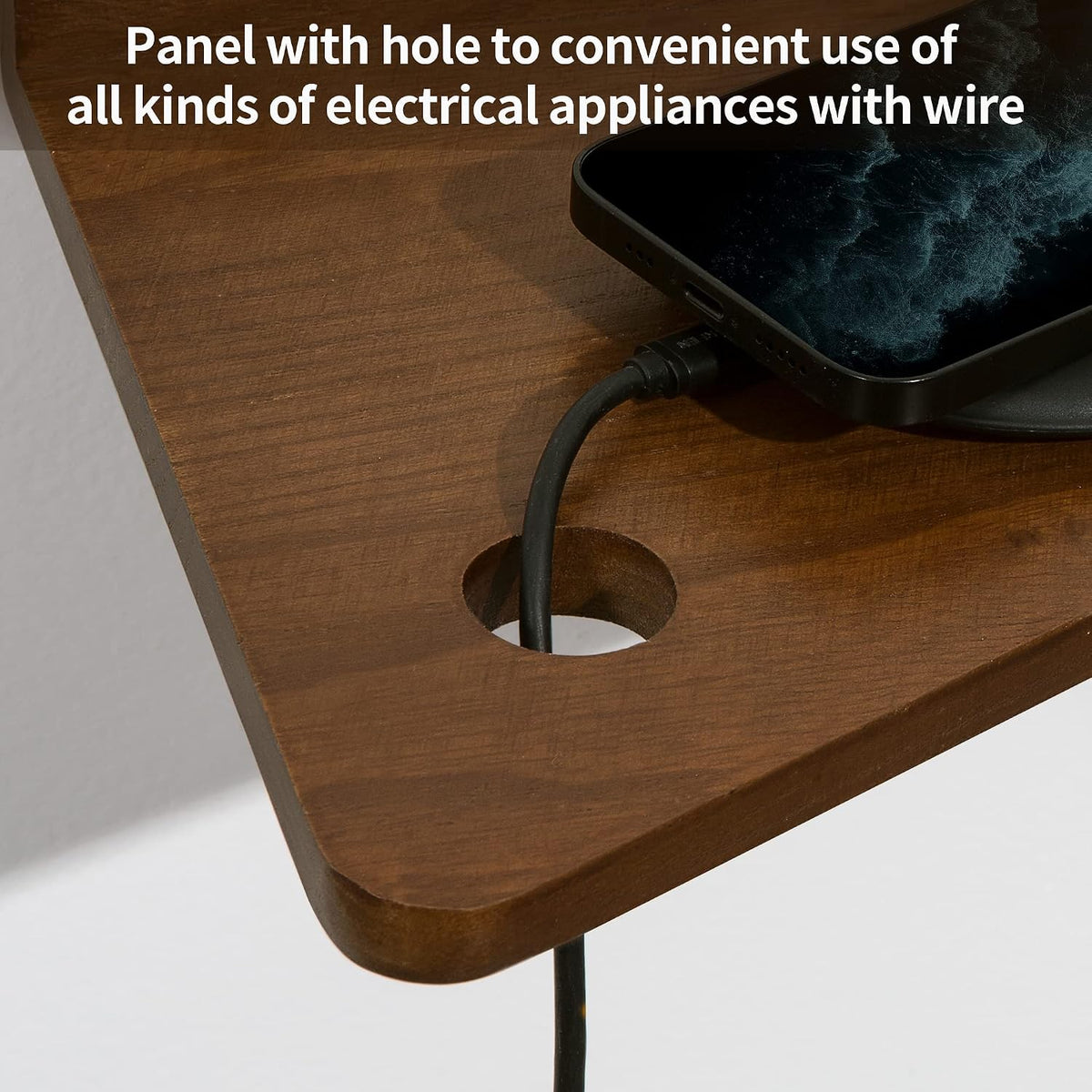 SUMGAR Floating Nightstand Set of 2 Walnut Bedside Shelf for Small Spaces