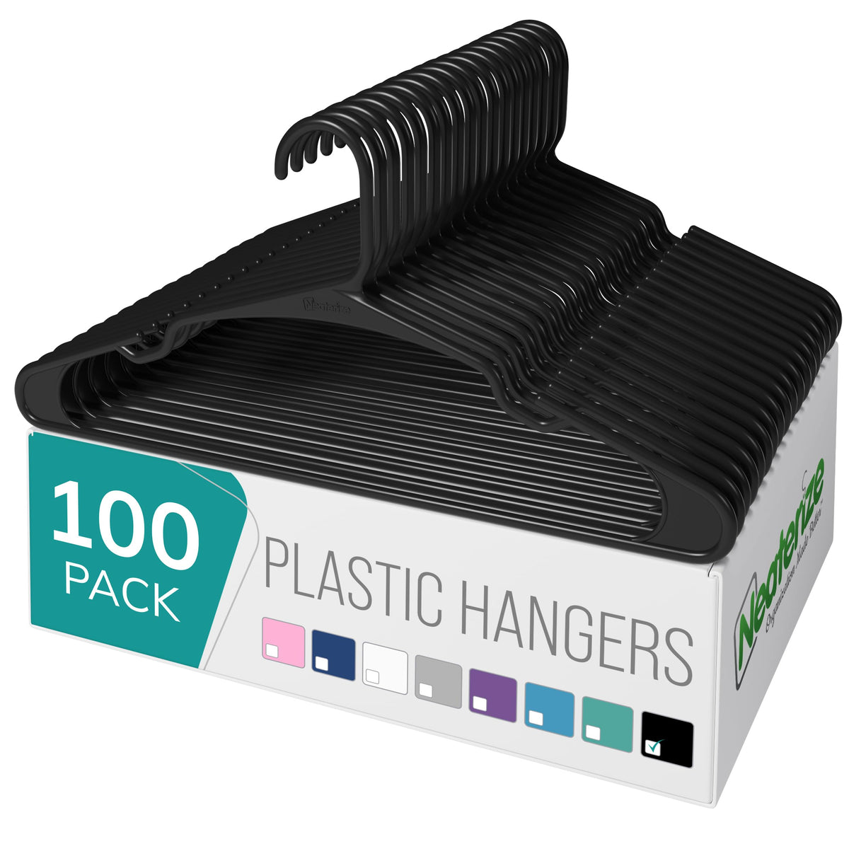 NEATERIZE Clothes Hangers Plastic 100 Pack for Adults - Plastic Hangers, The Perfect Coat Hanger and Space Saving Clothes Hangers for Closet - White Hangers