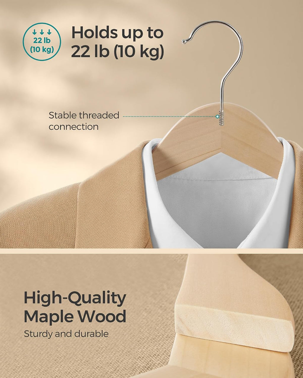 SONGMICS Wooden Hangers, Pack of 24, Maple Wood Clothes Hangers