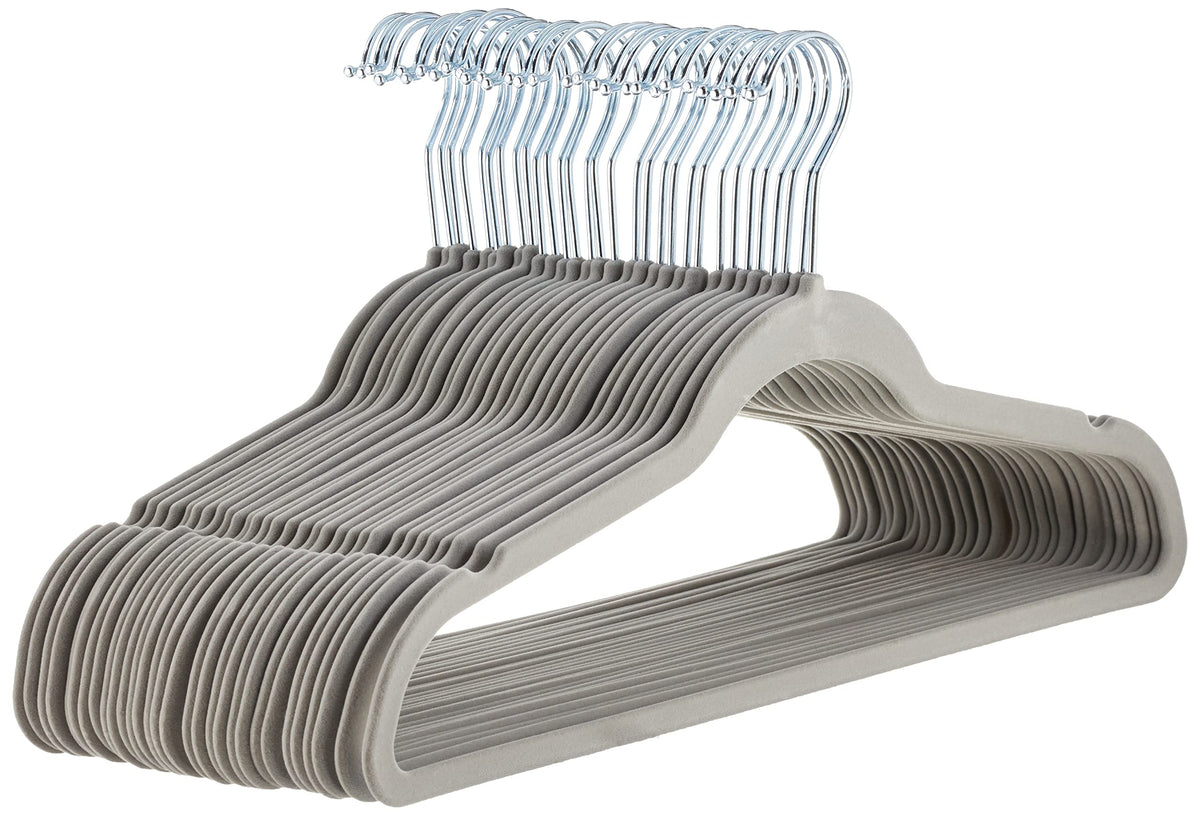 Amazon Basics Slim Velvet Non-Slip Space Saving Suit Clothes Hangers for Closet Organization, Black/Silver, 30-Pack