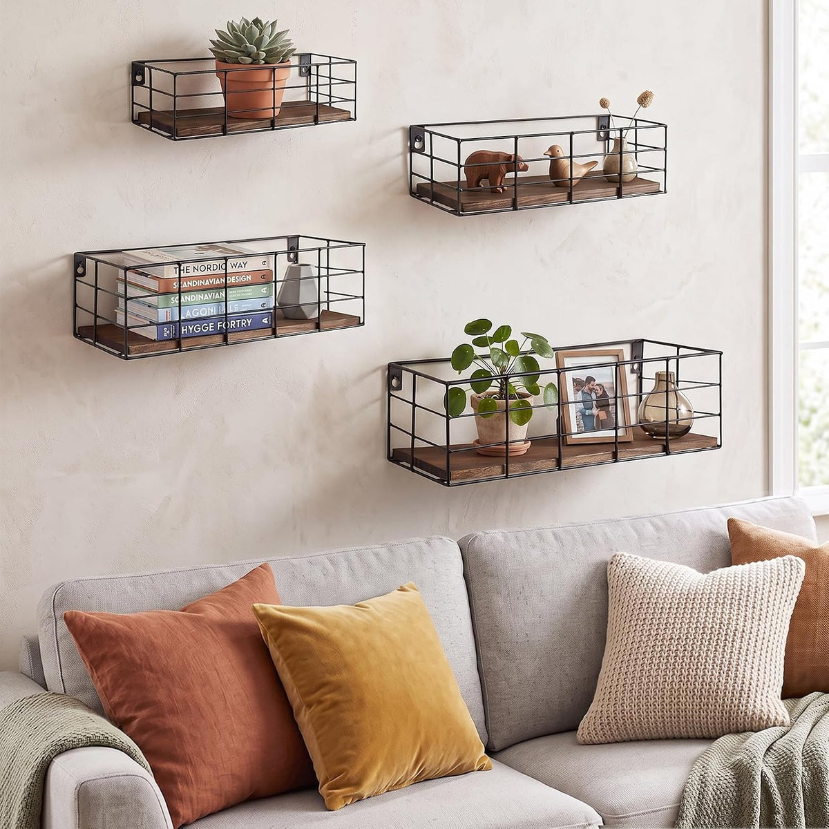 Fixwal Wire Frame Floating Shelves for Wall Storage 4 Different Sizes