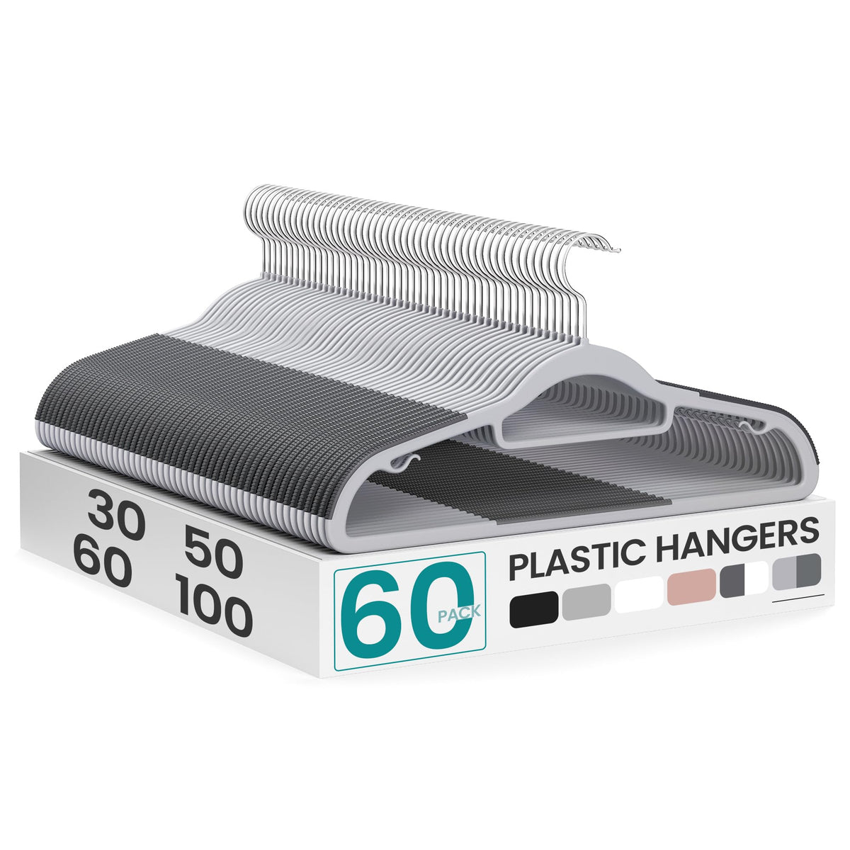 SONGMICS Pack of 50 Coat Hangers, Space-Saving Plastic Clothes Hangers