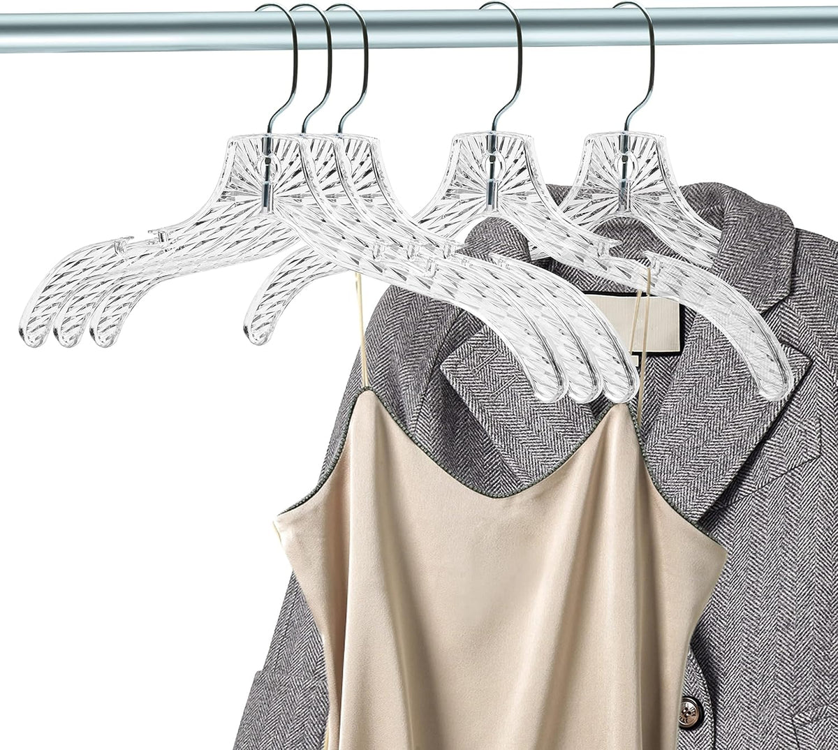 Quality Clear Plastic Hangers 12 Pack - Durable Crystal Cut Heavy Duty Hangers for Clothes, Shirts, Suits, Coats, Dresses