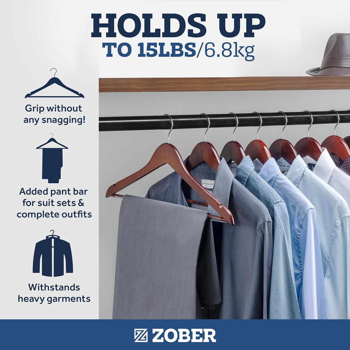 Zober Wooden Hangers 20 Pack, Heavy Duty Clothes Hangers, Non Slip, Vintage