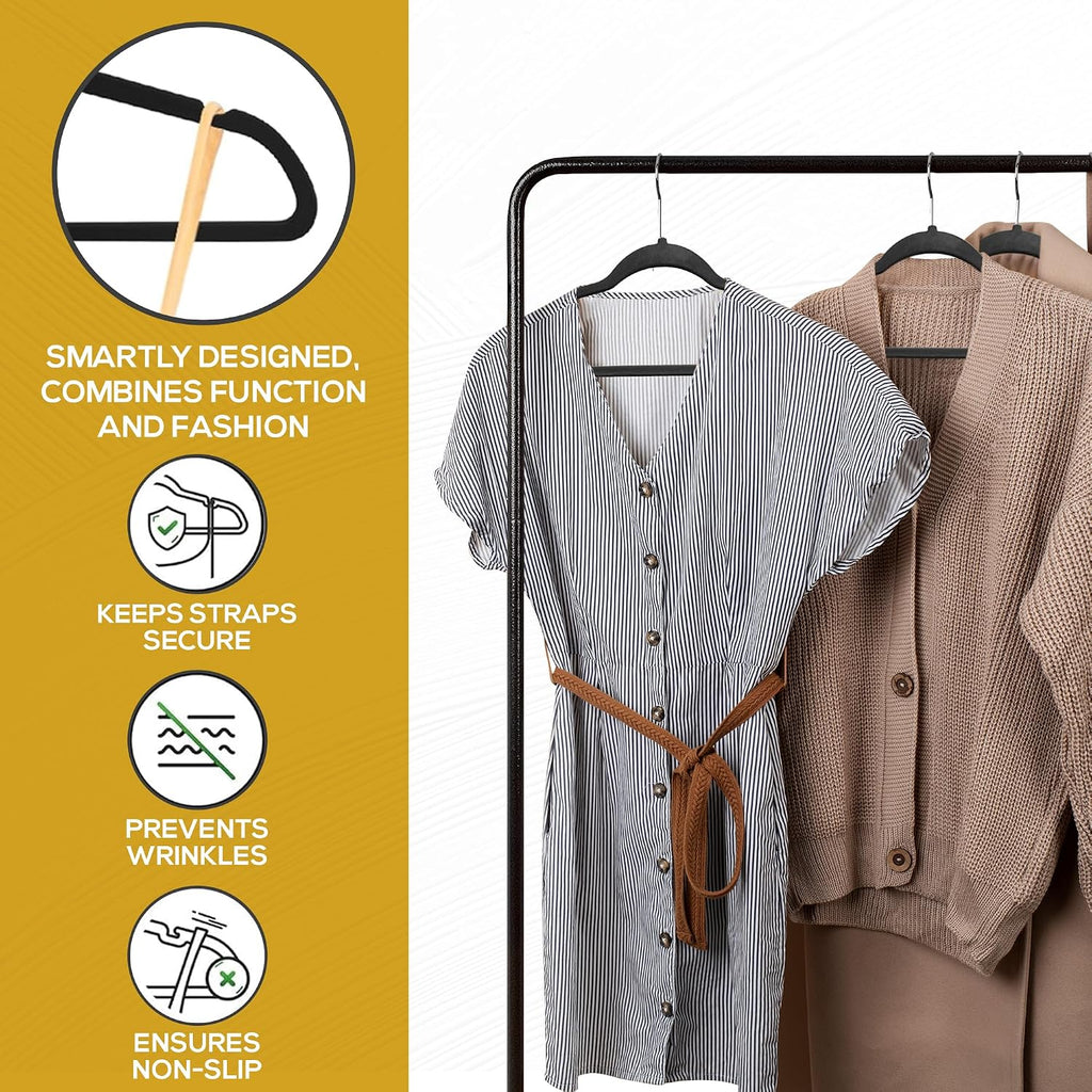Techzoo 50 Pack New Premium Quality Velvet Hangers Ultra Thin Non Slip Adult Felt Space Saving Hangers for Closet Heavy Duty Coat Pants Jackets Dress Hangers 360° Swivel Hook Hold Upto 10 lbs Black