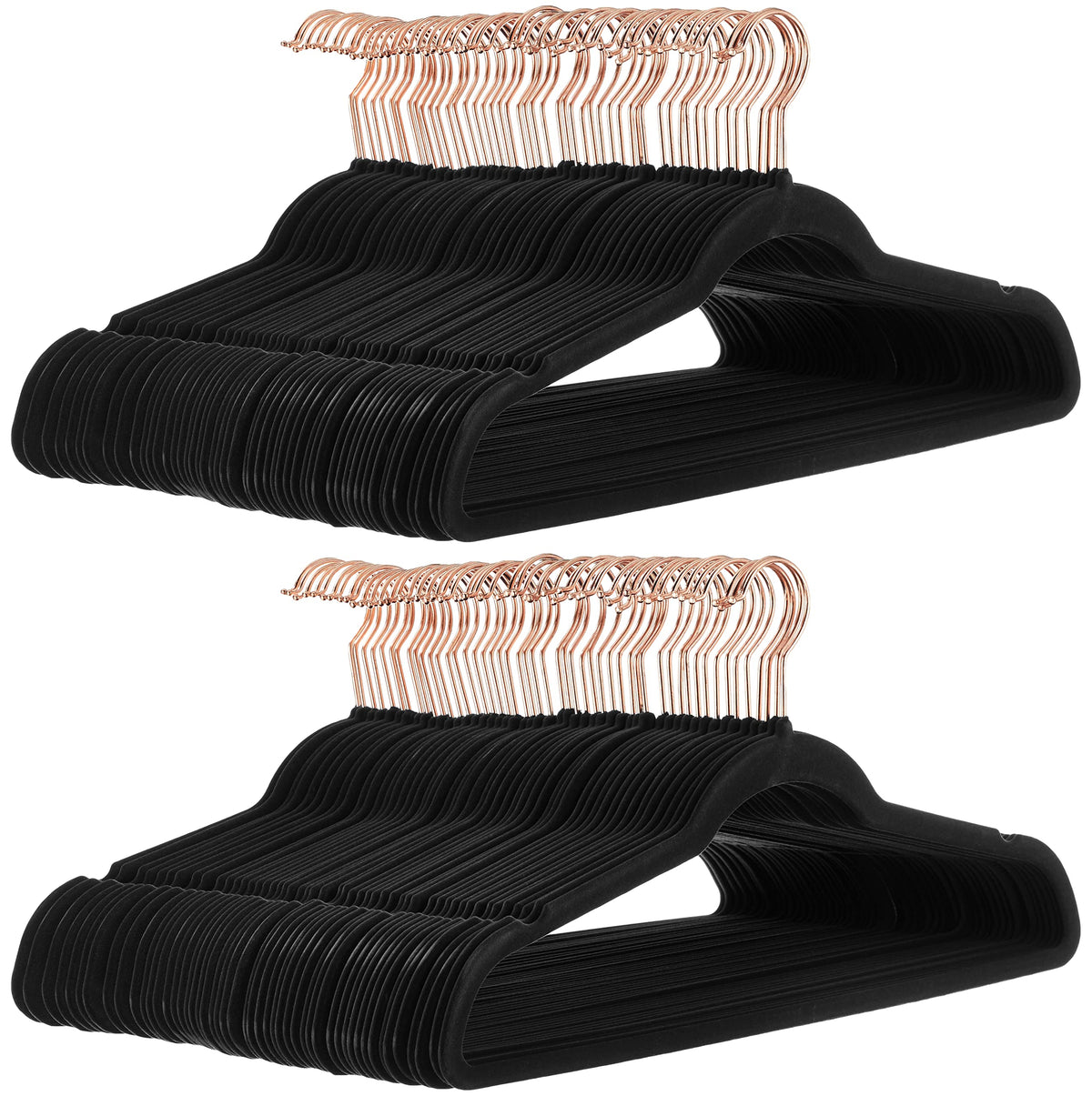 Amazon Basics Slim Velvet Non-Slip Space Saving Suit Clothes Hangers with Shoulder Notches for Closet Organization, Ivory/Silver, 50-Pack