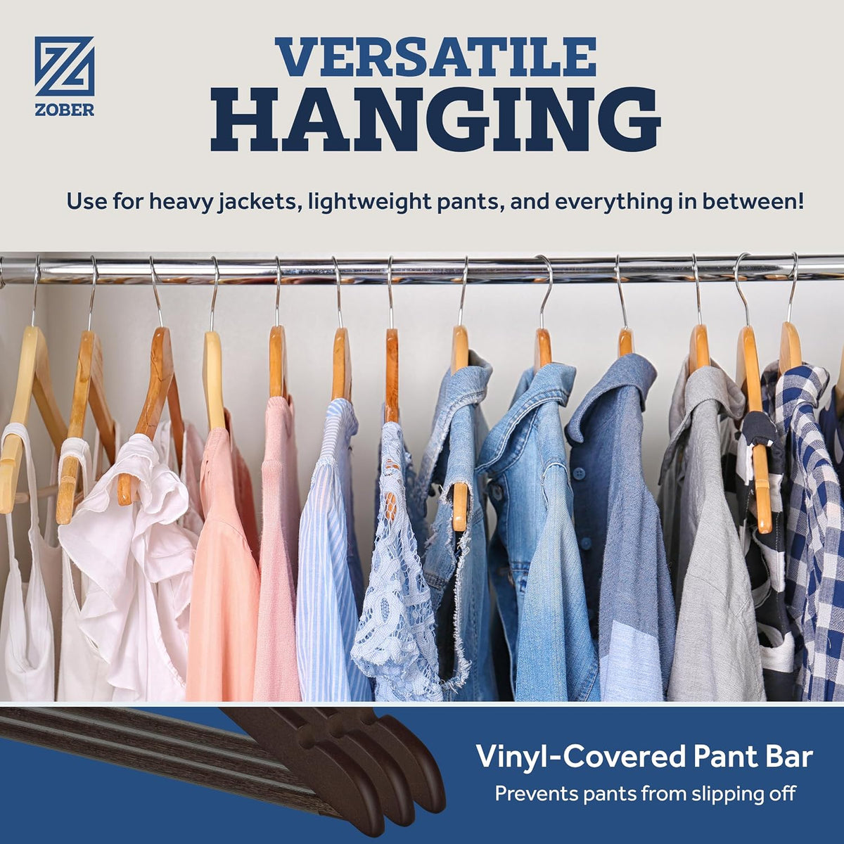 Zober Wooden Hangers 20 Pack, Heavy Duty Clothes Hangers, Non Slip, Vintage