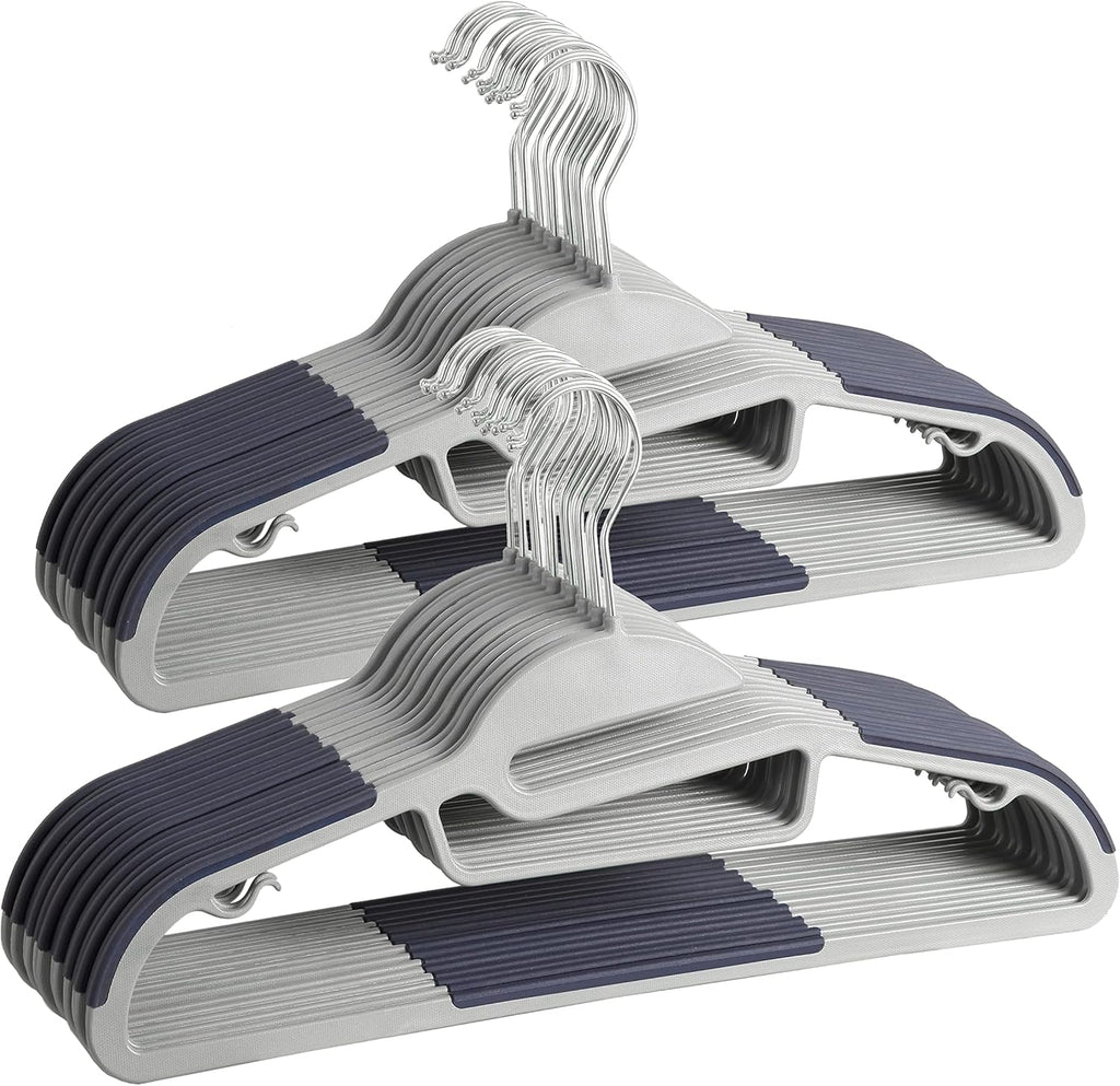 Finnhomy 50 Pack Plastic Hangers, Heavy Duty Clothes Hangers with Non-Slip Pads, Space Saving Easy Slide Clothes Hanger for Closet, Great for Shirts, Pants, Scarves, Strong Enough for Coat